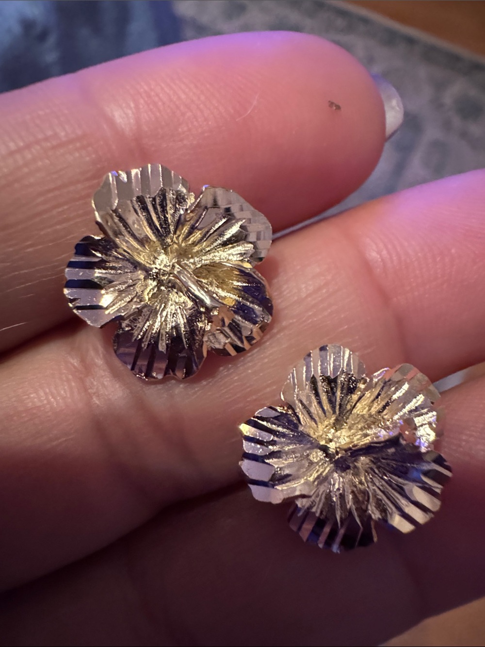 14K Solid Gold Floral Stud Earrings - Women's Jewelry